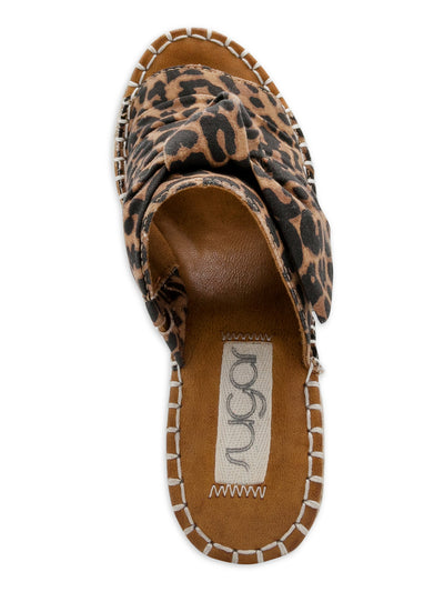 SUGAR Womens Brown Leopard Knot Detail Ruched Cushioned Hundreds Round Toe Wedge Slip On Espadrille Shoes 8 M