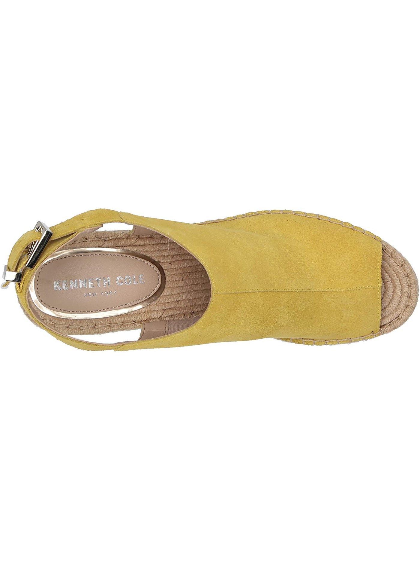 KENNETH COLE NEW YORK Womens Yellow Slingback 1" Platform Woven Jute Padded Adjustable Olivia Round Toe Wedge Buckle Leather Espadrille Shoes 7 M