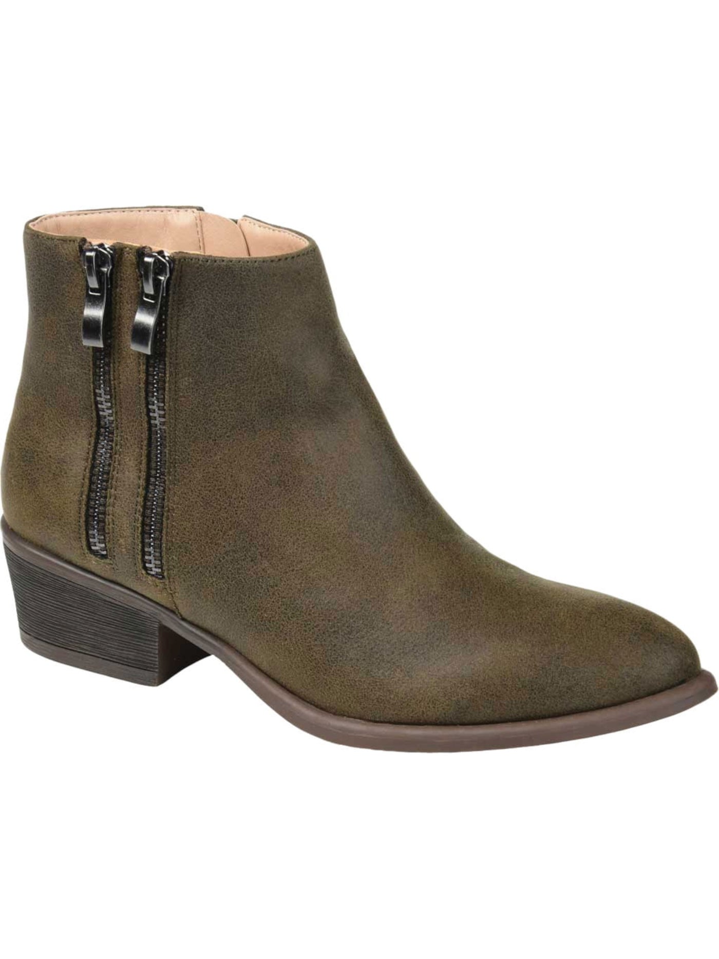 JOURNEE COLLECTION Womens Grey Green Distressed Zipper Accent Cushioned Jayda Almond Toe Block Heel Zip-Up Booties 10