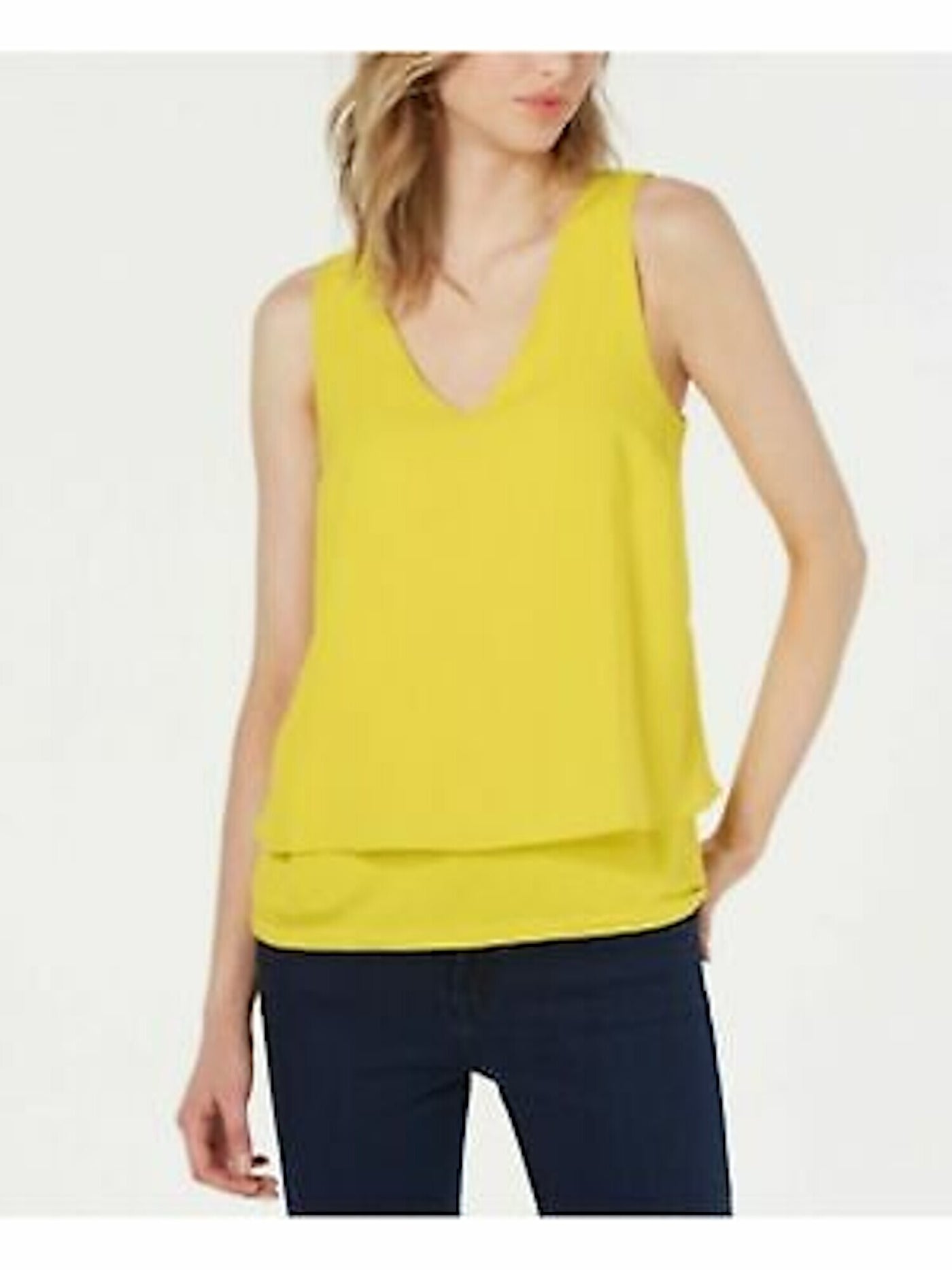 BAR III Womens Layered Look Split Back Sleeveless V Neck Top