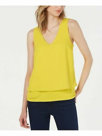 BAR III Womens Layered Look Split Back Sleeveless V Neck Top