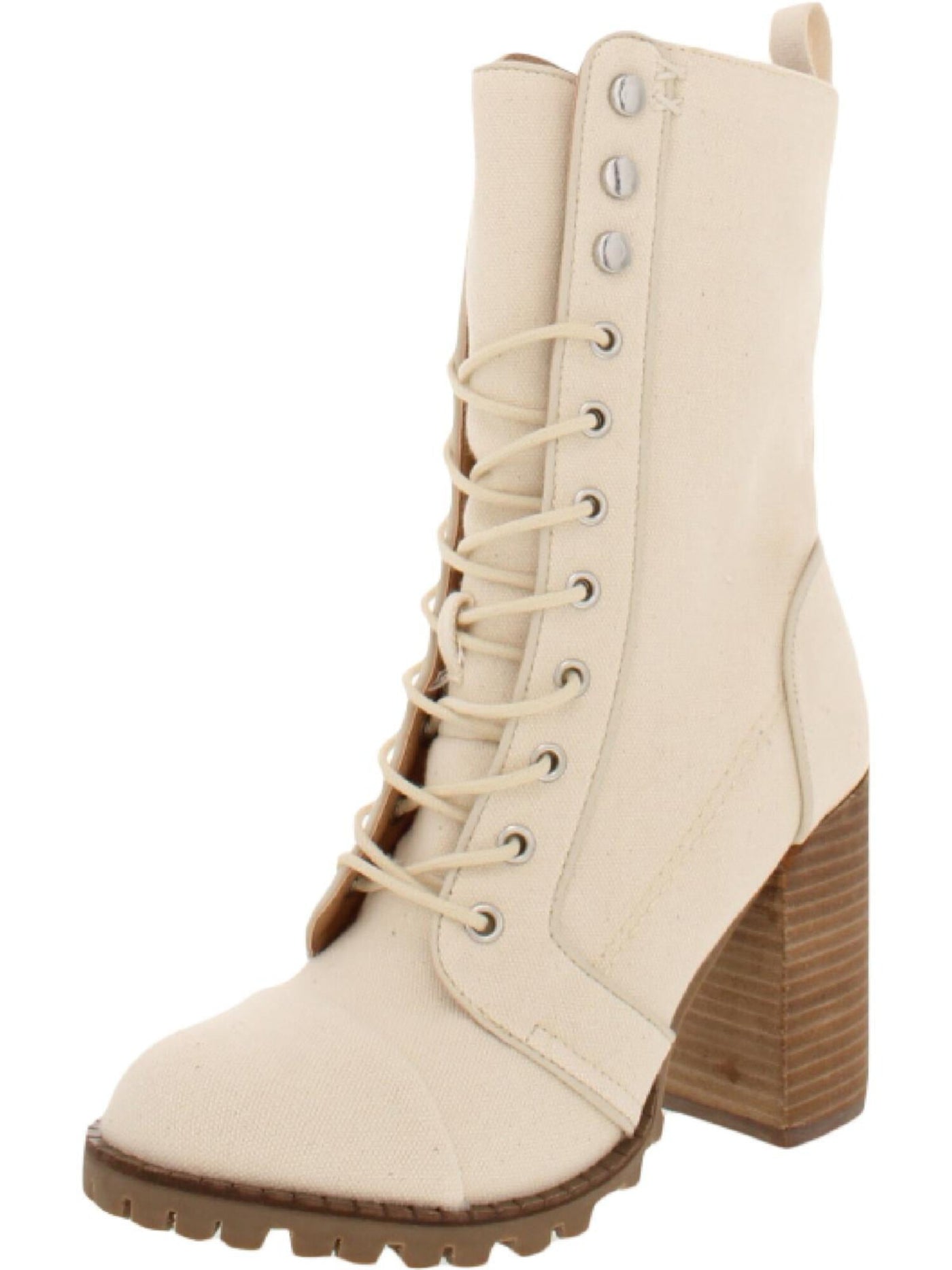 DOLCE VITA Womens Beige Lace Up Heel Tab Lug Sole Studded Ayleen Round Toe Block Heel Zip-Up Leather Combat Boots 10