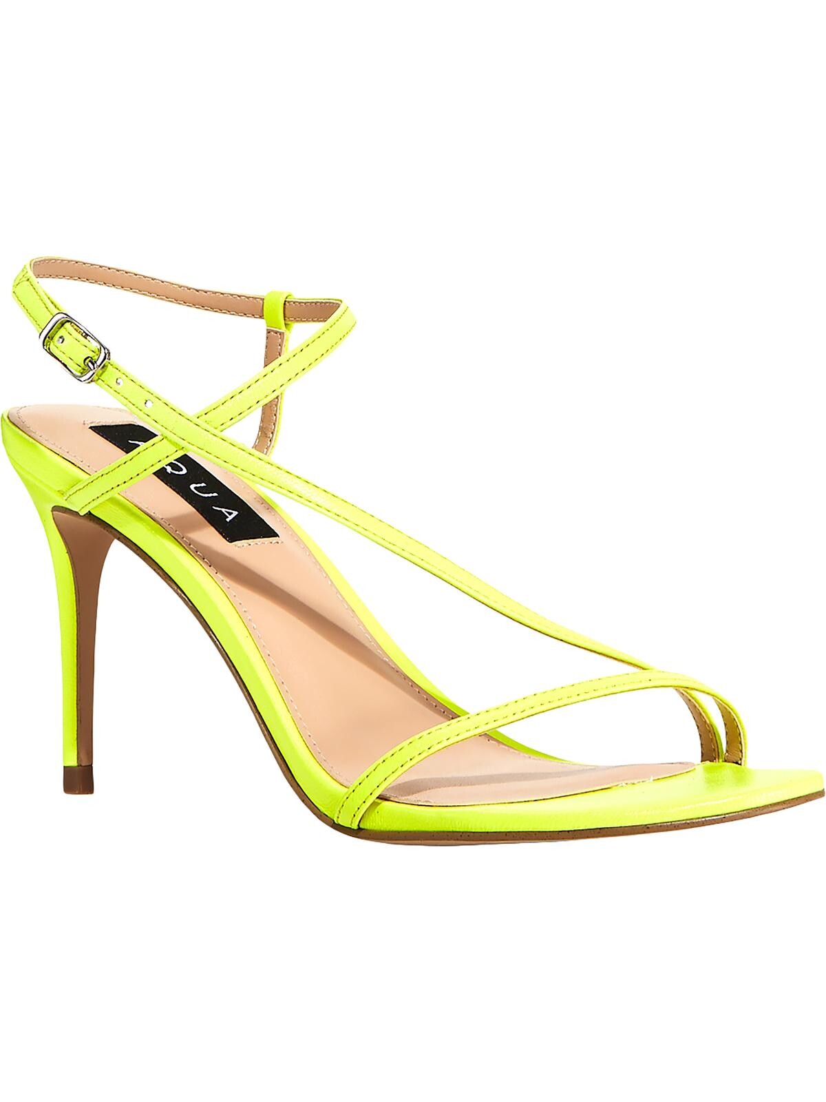 AQUA Womens Yellow Strappy Padded Ron Round Toe Stiletto Buckle Leather Slingback Sandal 6.5 M