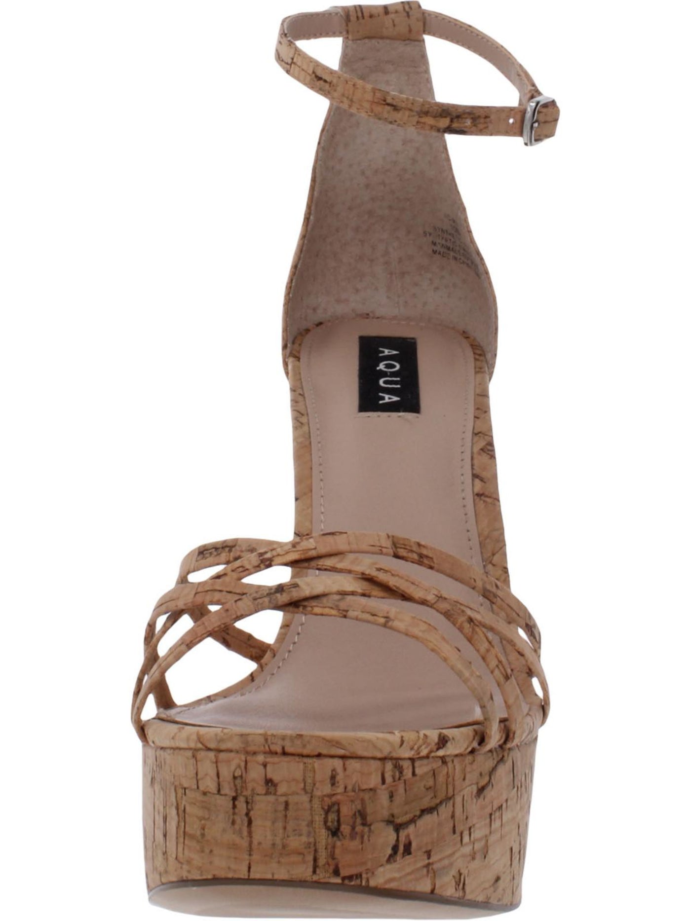 AQUA Womens Beige Adjustable Strap Cushioned Milo Round Toe Block Heel Buckle Dress Sandals Shoes 8 M