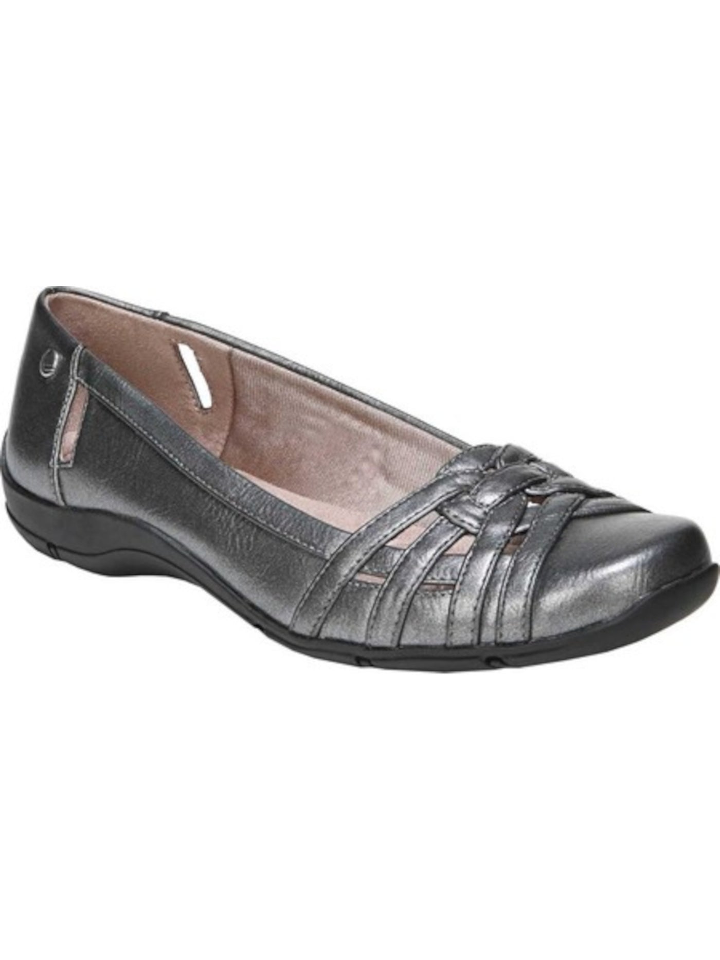 LIFE STRIDE Womens Silver Studded Open Detailing At Heel Cushioned Woven Diverse Round Toe Wedge Slip On Flats 6.5 M