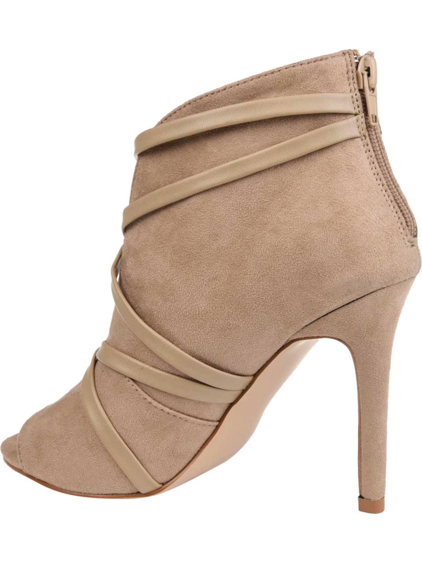 JOURNEE COLLECTION Womens Beige Strappy Samara Round Toe Stiletto Zip-Up Booties 6 M