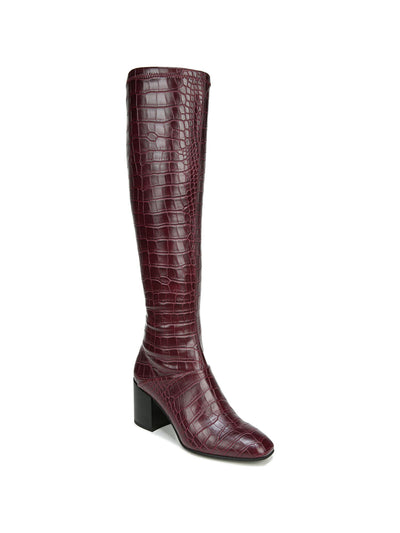 FRANCO SARTO Womens Burgundy Crocodile Padded Tribute Square Toe Block Heel Zip-Up Heeled Boots 5 M WC