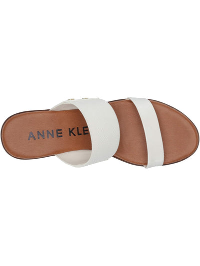 ANNE KLEIN Womens White 0.5" Boho Inspired Logo Hardware Breathable Cushioned Hart Round Toe Wedge Slip On Sandals Shoes