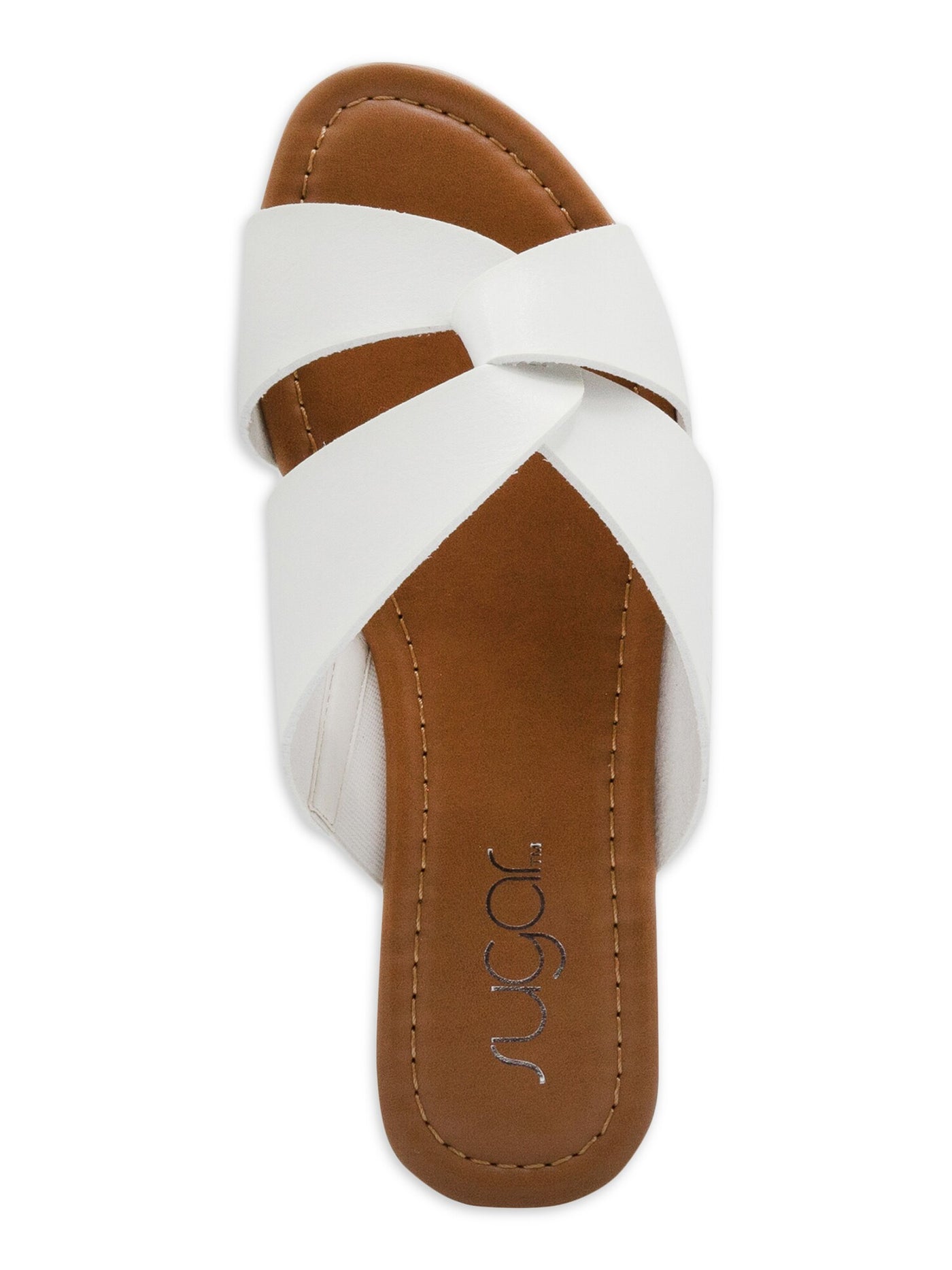 SUGAR Womens White Crisscross Straps Comfort Woven Olena Round Toe Block Heel Slip On Slide Sandals Shoes 8.5 M
