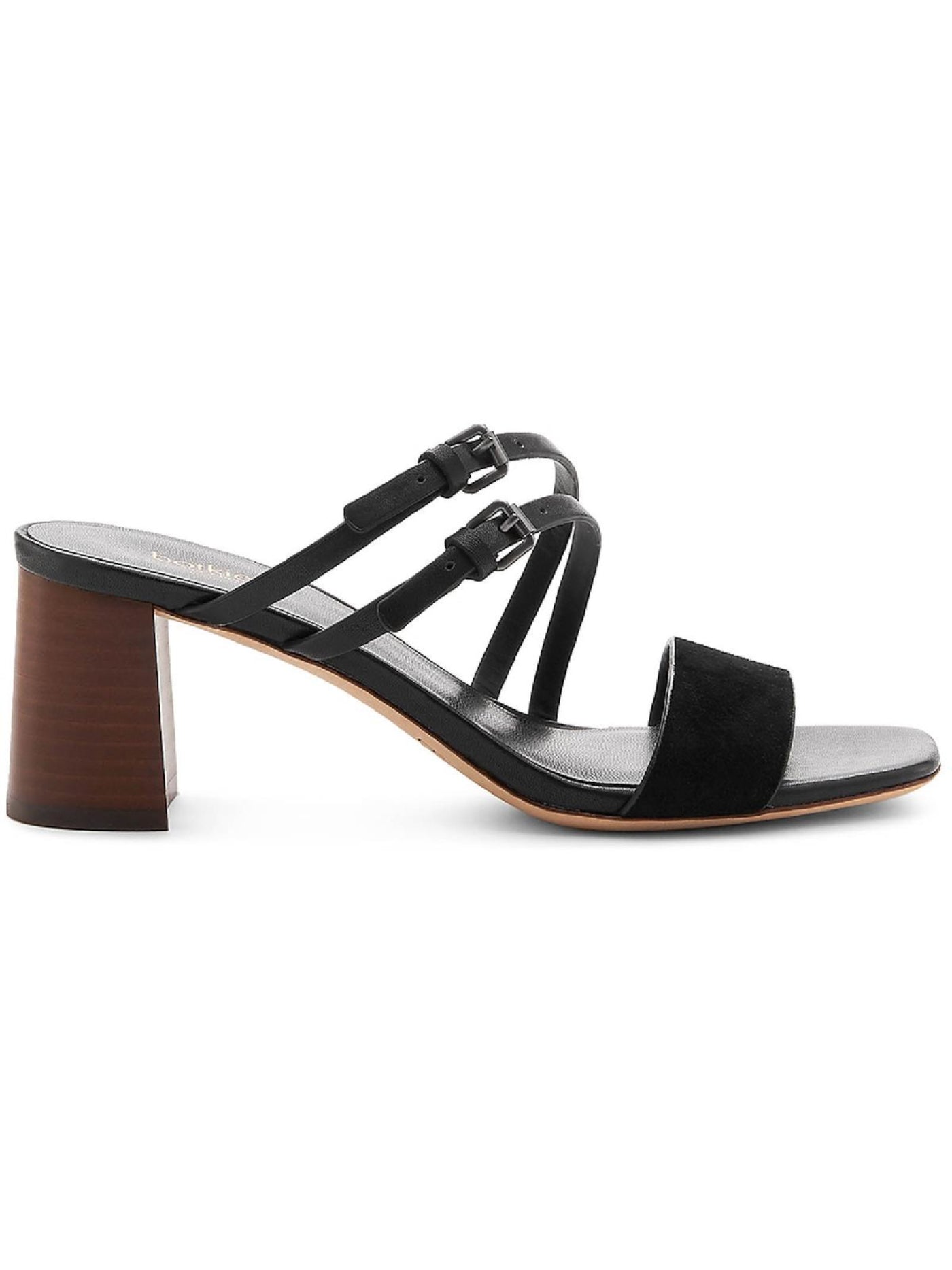 BOTKIER Womens Black Asymmetrical Straps Adjustable Strap Padded New York  Dune Square Toe Block Heel Slip On Leather Slide Sandals Shoes M