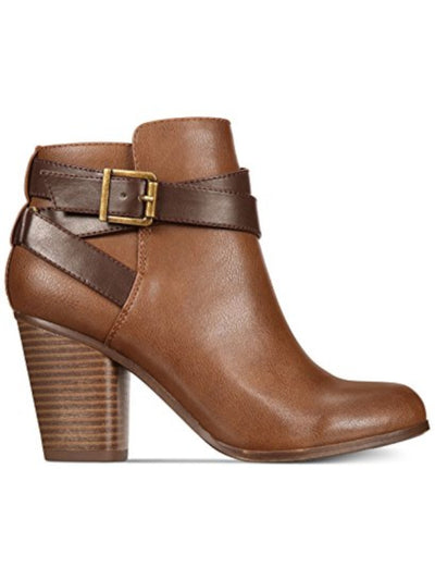 MATERIAL GIRL Womens Brown Strappy Cushioned Buckle Accent Melany Round Toe Block Heel Zip-Up Booties 11 M