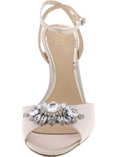 BADGLEY MISCHKA Womens Beige Embellished Ankle Strap Hayden Round Toe Stiletto Buckle Dress Sandals Shoes 5