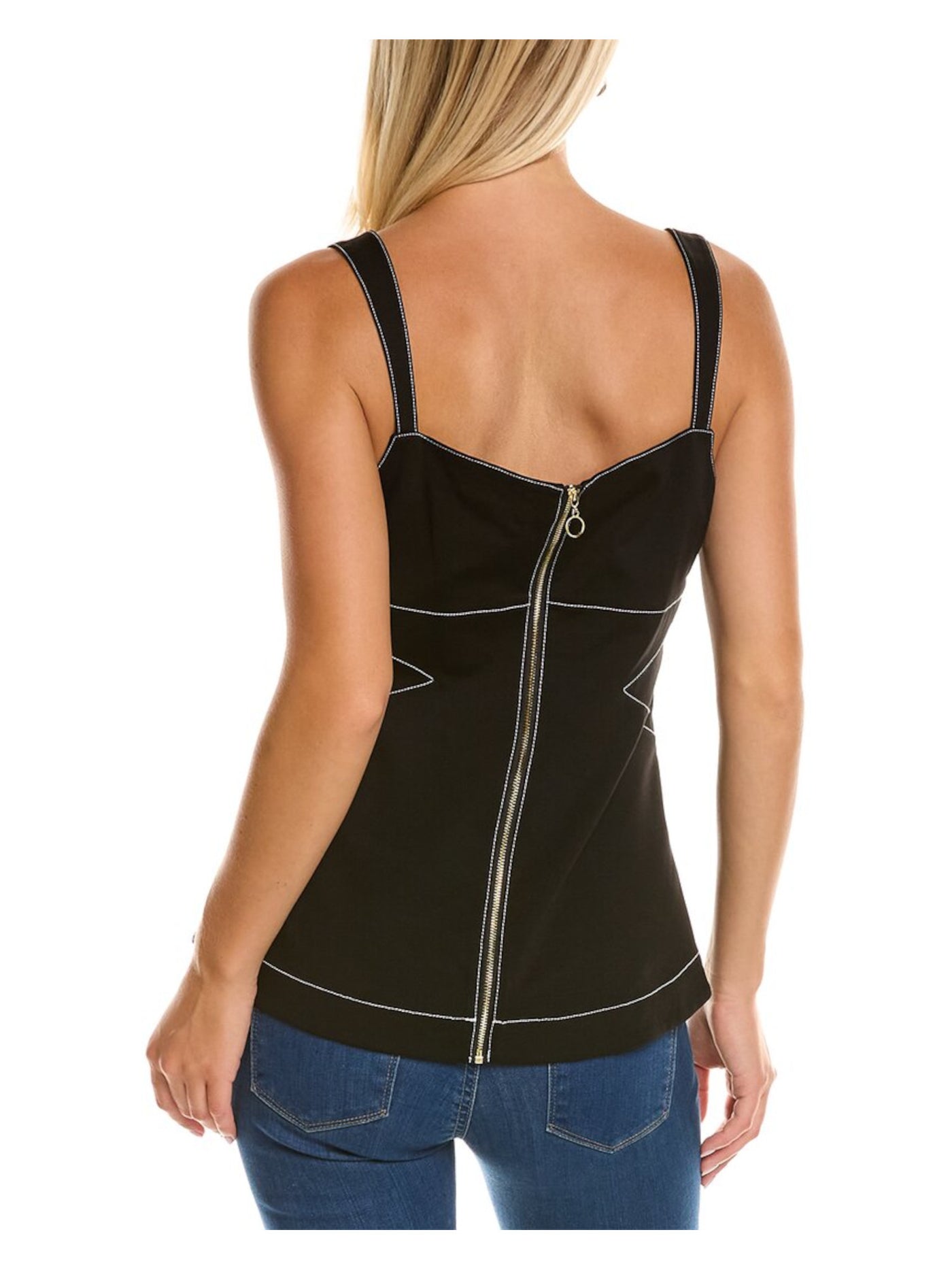 DONNA KARAN Womens Black Zippered Unlined Step Hem Darted Sleeveless V Neck Tank Top S