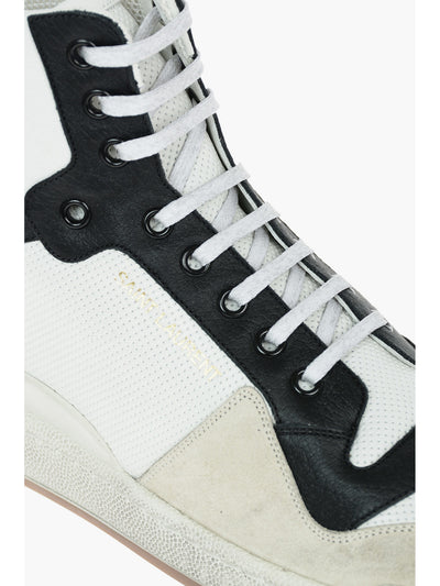 SAINT LAURENT Mens White Logo Perforated Distressed Round Toe Platform Lace-Up Athletic Sneakers Shoes