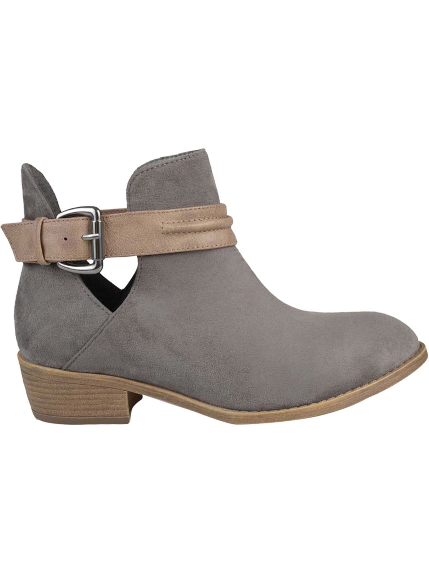 JOURNEE COLLECTION Womens Gray Contrast Ankle Strap Side Cut Outs Padded Mavrik Round Toe Block Heel Buckle Booties 6