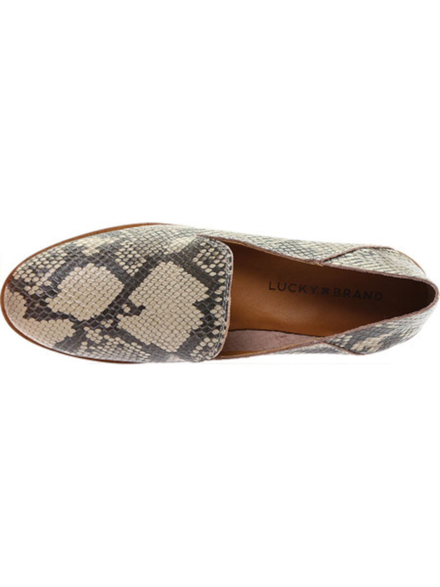 LUCKY BRAND Womens Gray Snake Cut-Out Side Comfort Cahill Round Toe Block Heel Slip On Leather Flats Shoes M