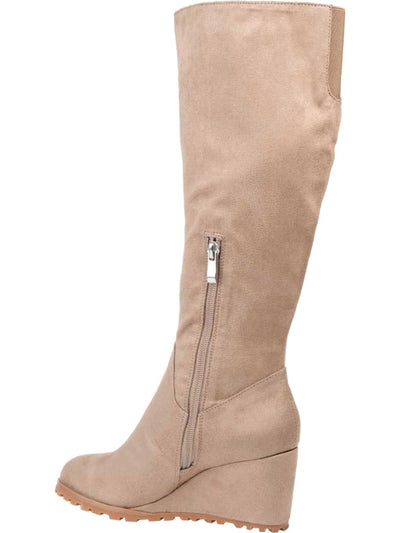 JOURNEE COLLECTION Womens Taupe Beige Padded Parker Almond Toe Wedge Zip-Up Heeled Boots 10 XWC
