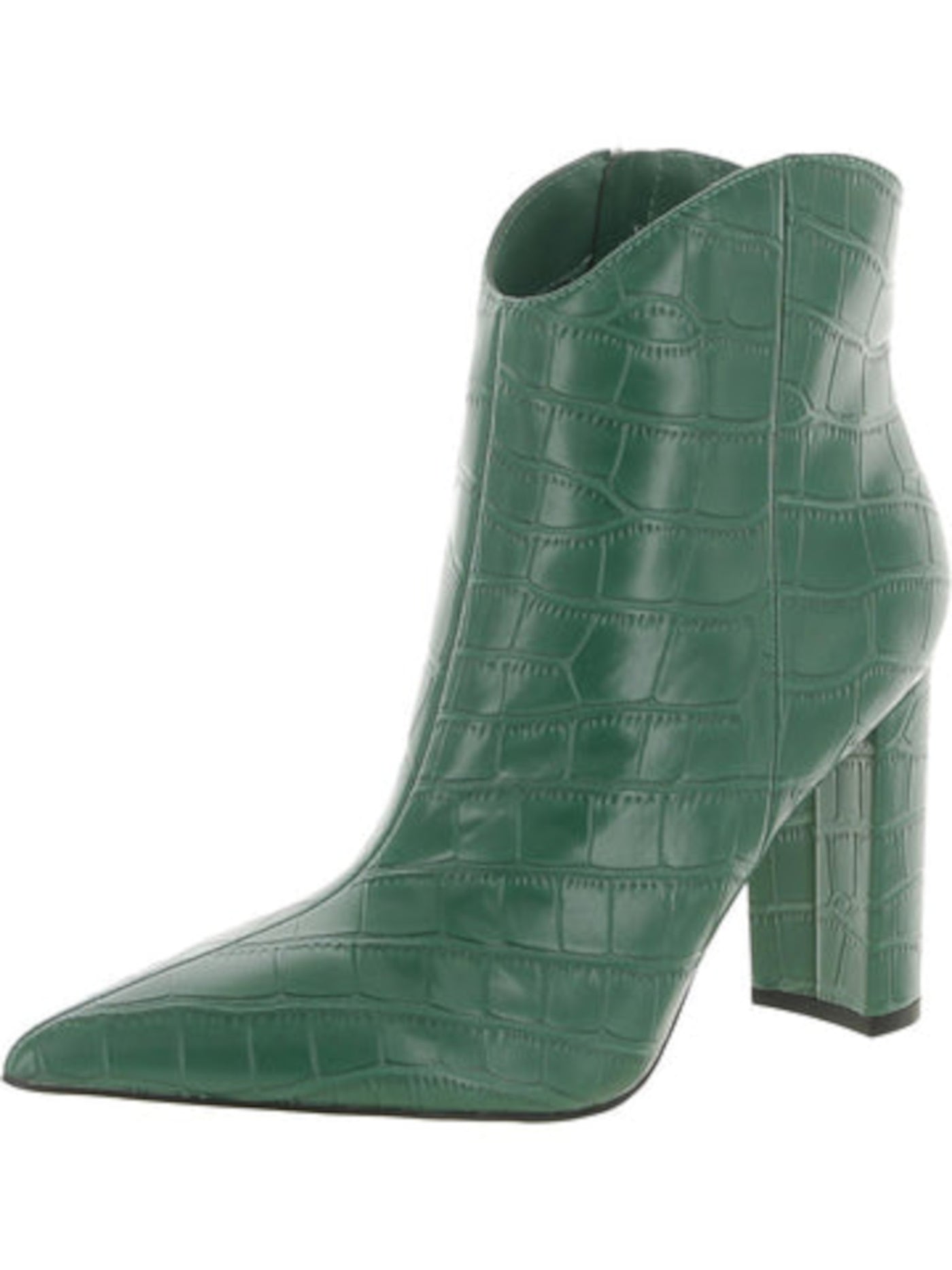 MARC FISHER Womens Green Croc Embossed Padded Lezari Pointed Toe Block Heel Zip-Up Western Boot 5.5 M