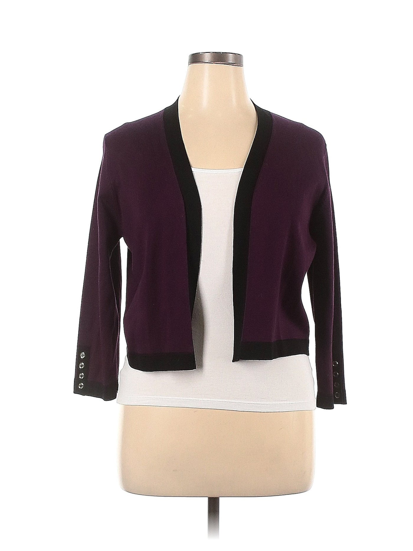 TOMMY HILFIGER Womens Purple Color Block 3/4 Sleeve Open Front Wear To Work Sweater Plus 1X