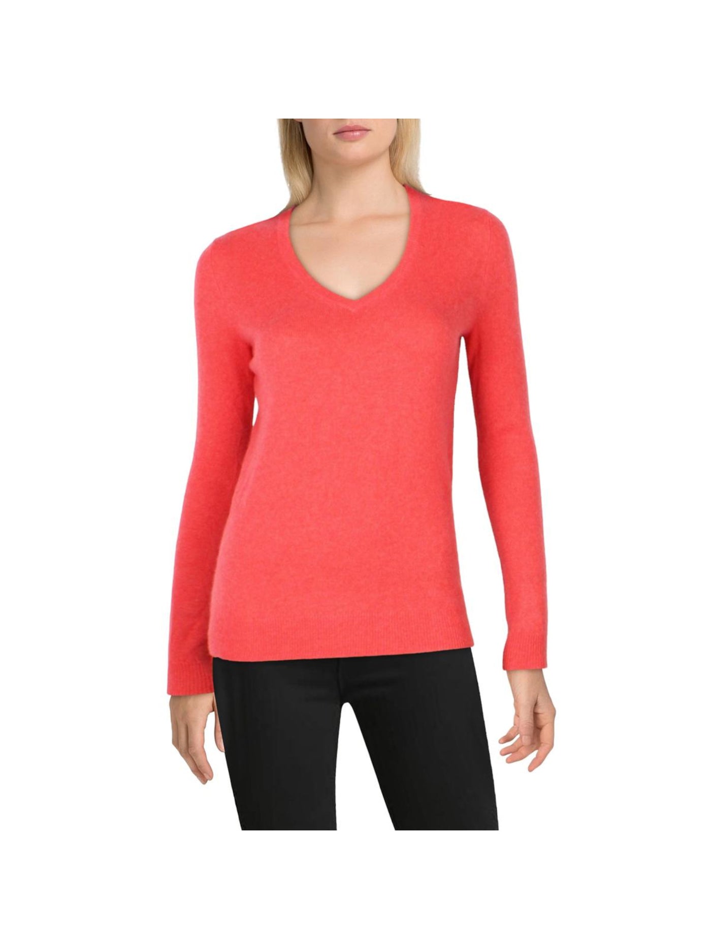 C Womens Red Cashmere Long Sleeve V Neck Sweater S