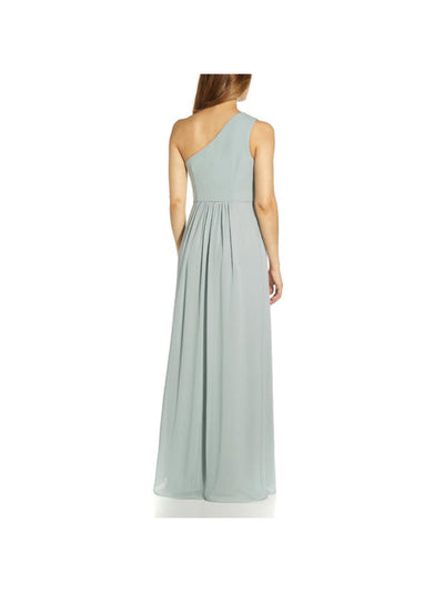 ADRIANNA PAPELL Womens Light Blue Zippered Gathered Lined Slitted Sleeveless Asymmetrical Neckline Full-Length Evening Gown Dress 16