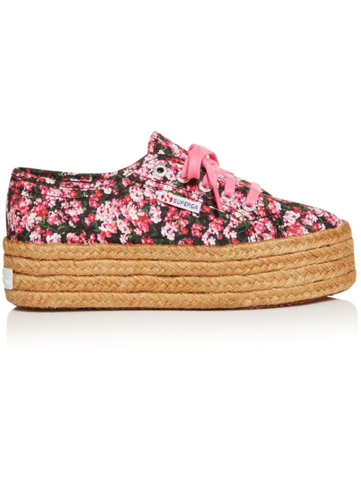 SUPERGA Womens Pink Floral Jute Wrapped Comfort Mary Katrantzou Round Toe Platform Lace-Up Athletic Sneakers Shoes 41