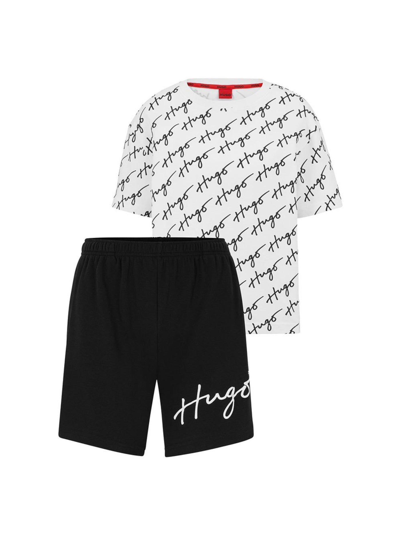 HUGO Mens Red Label White Short Sleeve T-Shirt Top Shorts Pants Pajamas L