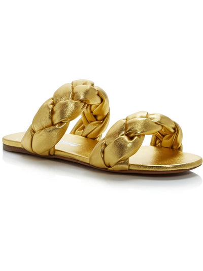 MIU MIU Womens Gold Braided Round Toe Slide Leather Sandals Shoes 36