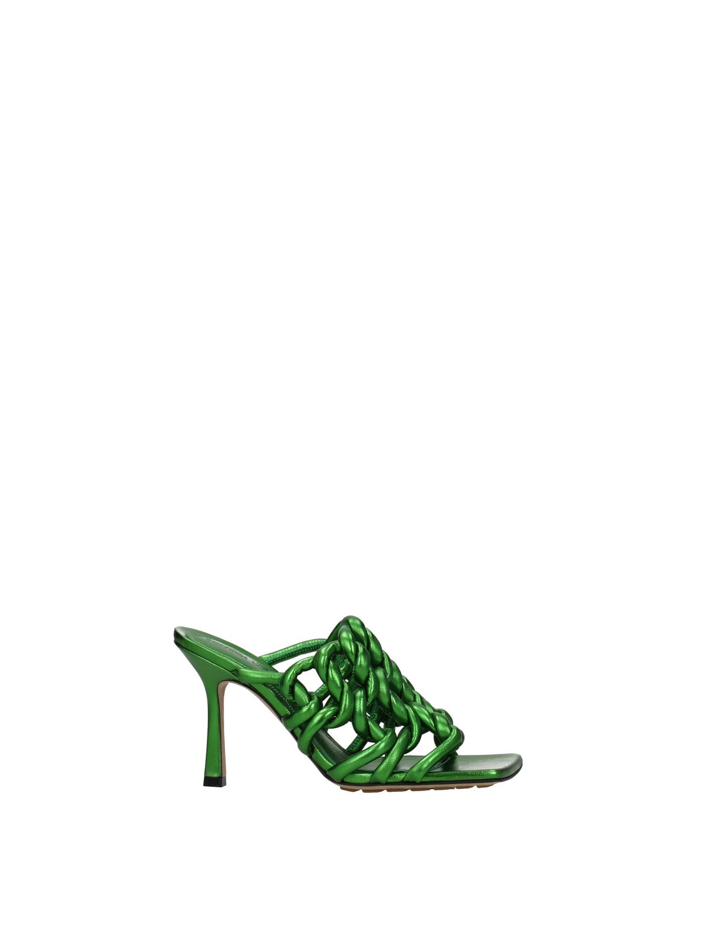 BOTTEGA VENETA Womens Green Knotted Square Toe Stiletto Slip On Leather Dress Heeled Sandal 36.5