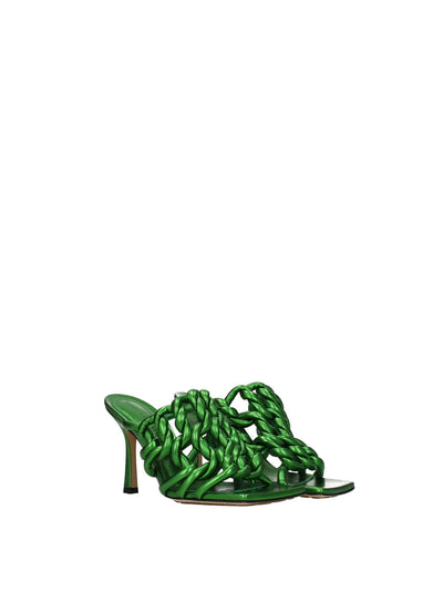 BOTTEGA VENETA Womens Green Knotted Square Toe Stiletto Slip On Leather Dress Heeled Sandal 36.5