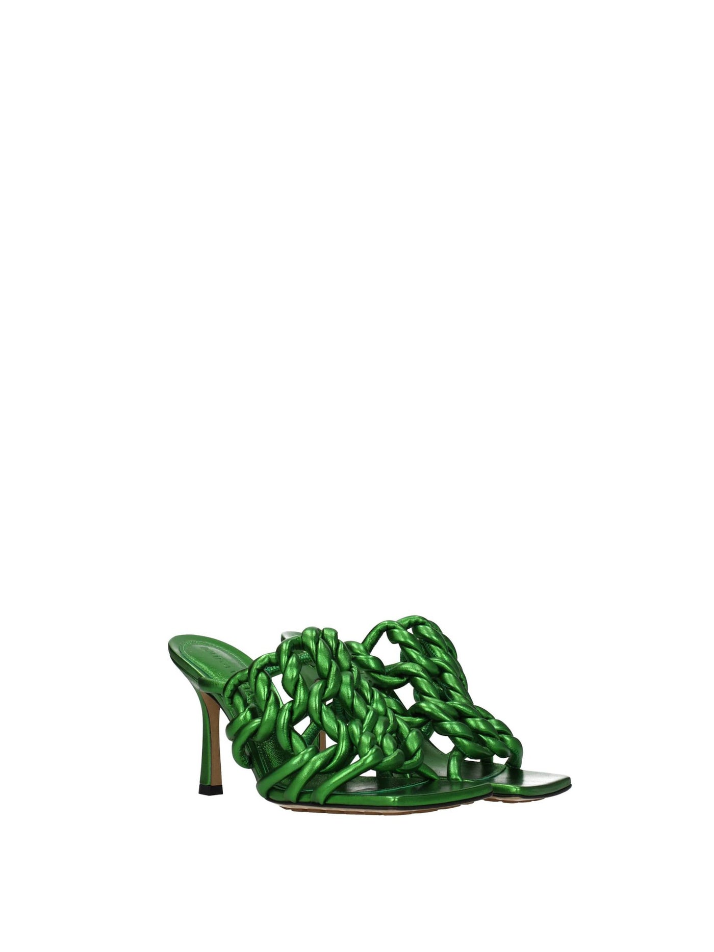 BOTTEGA VENETA Womens Green Knotted Square Toe Stiletto Slip On Leather Dress Heeled Sandal 38.5