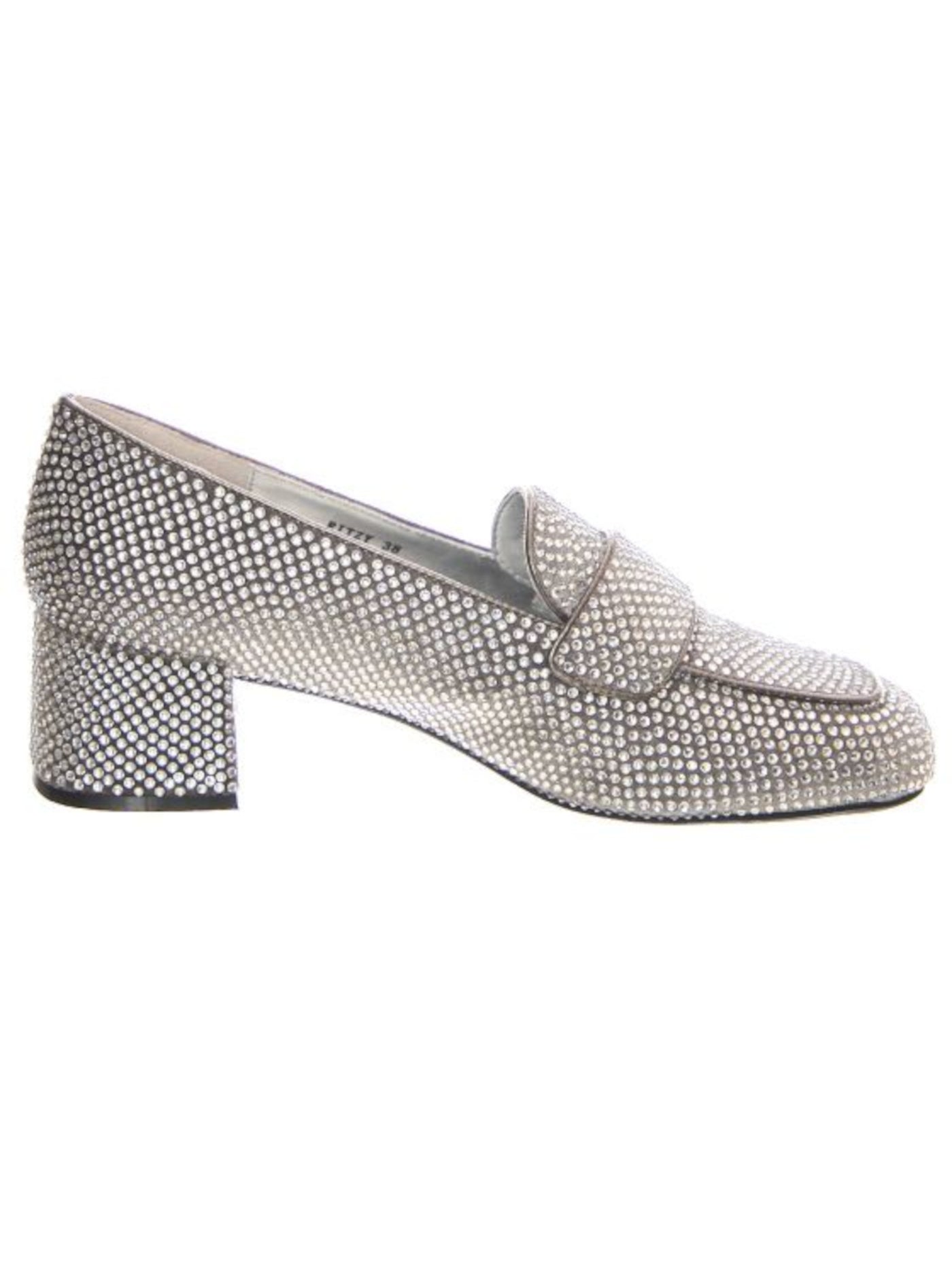 JEFFEREY CAMPBELL Womens Gray Rhinestone Padded Ritzy Square Toe Block Heel Slip On Heeled Loafers 6.5