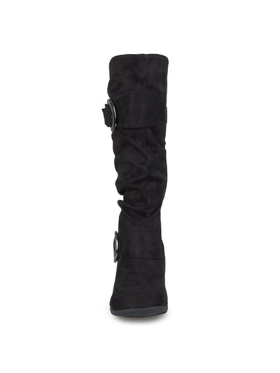 JOURNEE COLLECTION Womens Black Comfort Goring Buckle Accent Hidden Heel Jester Square Toe Wedge Zip-Up Slouch Boot 7 M