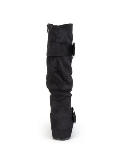 JOURNEE COLLECTION Womens Black Comfort Goring Buckle Accent Hidden Heel Jester Square Toe Wedge Zip-Up Slouch Boot 7 M
