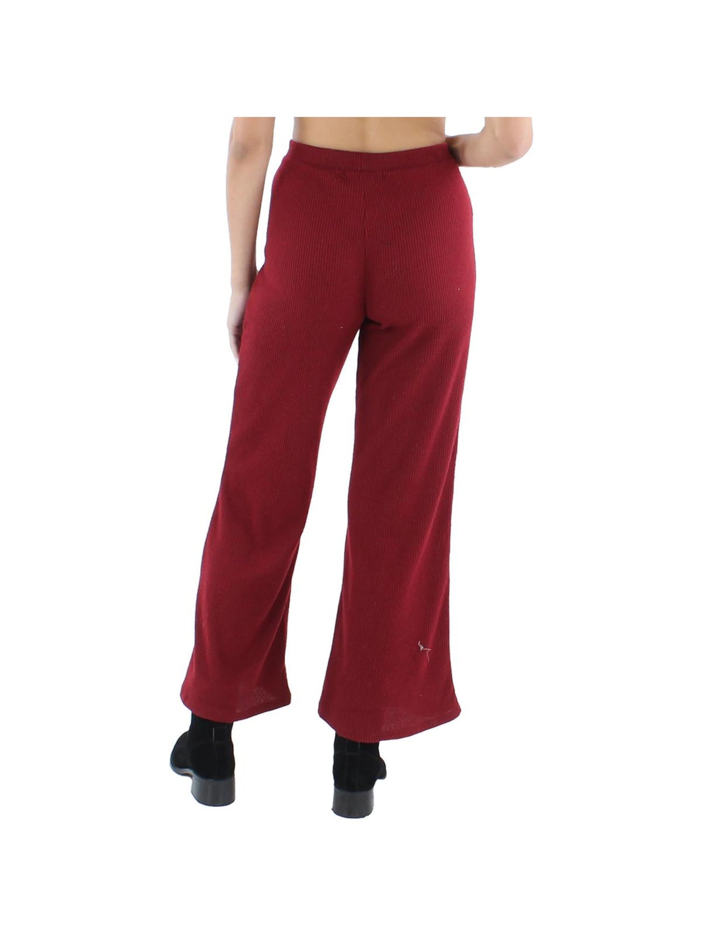 ALMOST FAMOUS Womens Red Ribbed Elastic Waist Pull-on Wide Leg Pants Juniors S