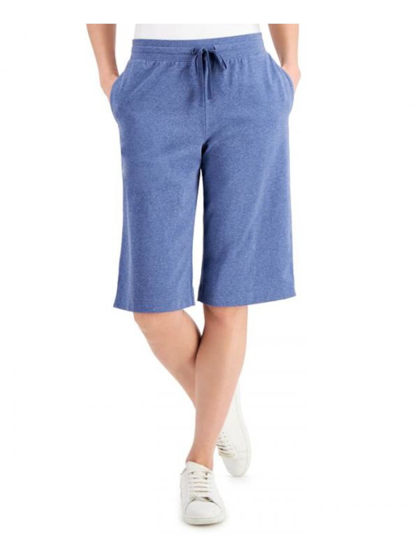 KAREN SCOTT SPORT Womens Blue Tie Pocketed Mid Rise Relaxed Fit Skimmer Heather Shorts Petites PP