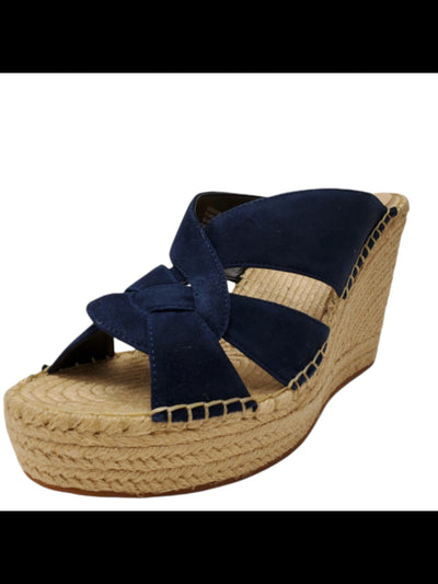 KENNETH COLE NEW YORK Womens Navy Espadrille Sandal  1-1/2" Platform Cushioned Olivia Swirl Mule Open Toe Wedge Slip On Leather Dress Heeled Mules Shoes 9.5 M