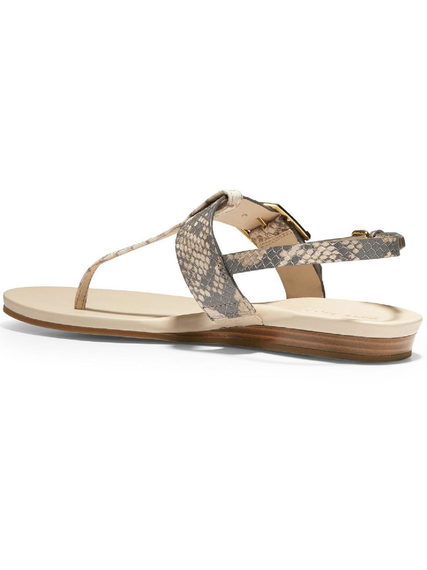 COLE HAAN Womens Beige Snakeskin Buckle Accent Cushioned Francine Round Toe Wedge Buckle Leather Slingback Sandal 9.5 B