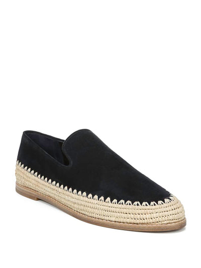 VINCE. Womens Coastal Black Mixed Media Woven Raffia Base Padded Jalen Round Toe Slip On Suede Loafers 6 M