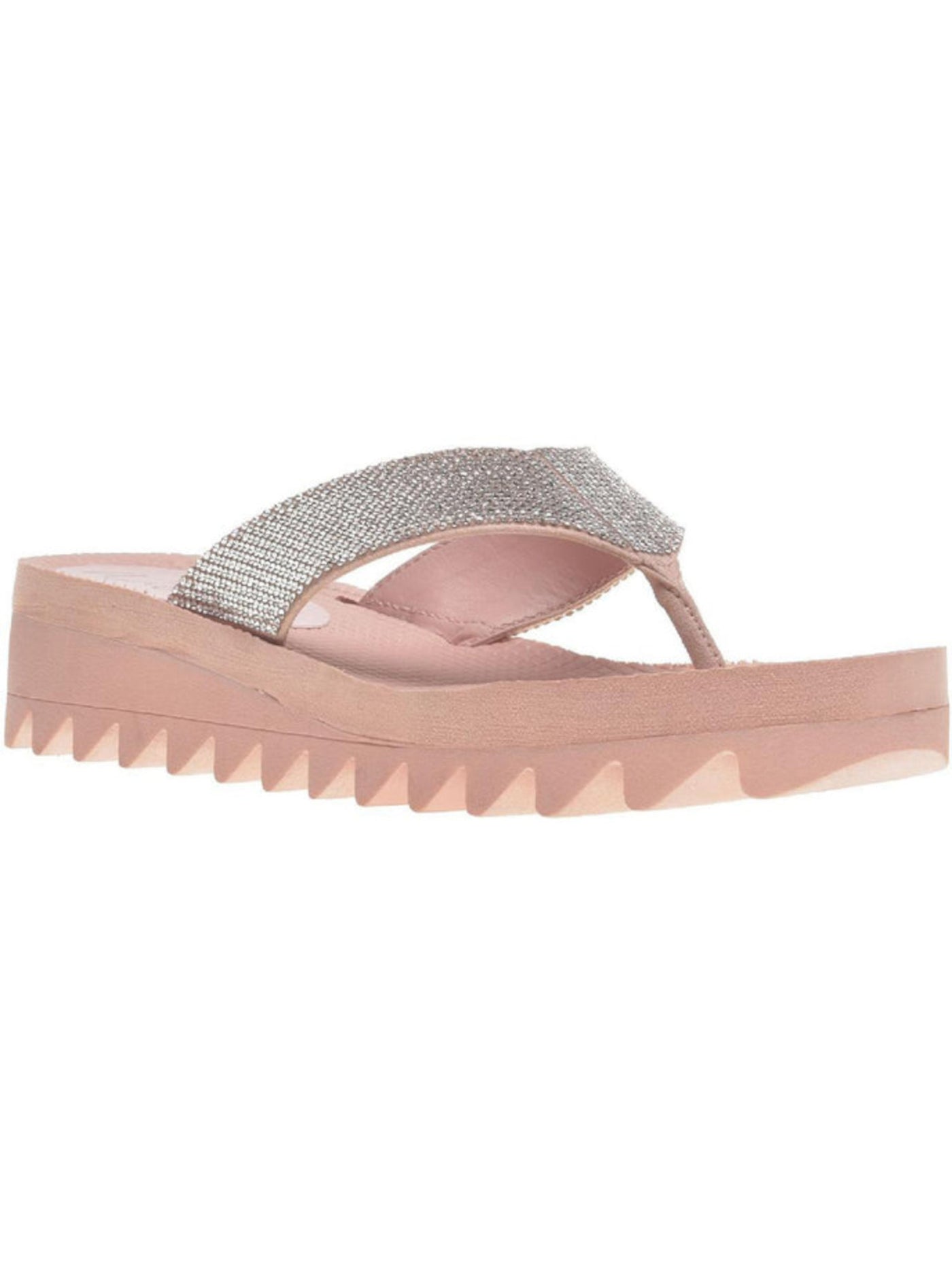 WILD PAIR Womens Pink Saw Tooth Sole Rhinestone Kalabasas Round Toe Wedge Slip On Thong Sandals Shoes 7 M