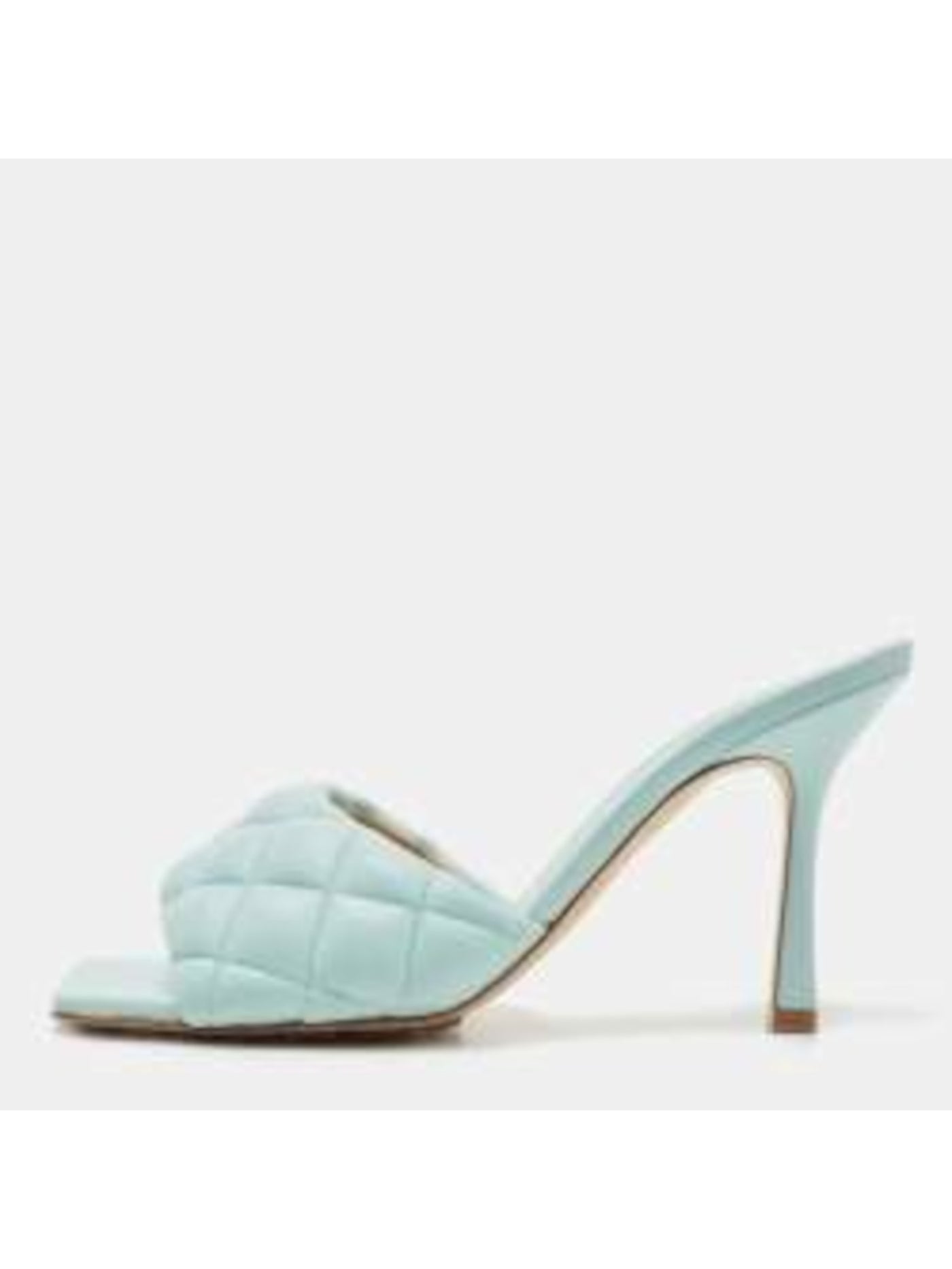 BOTTEGA VENETA Womens Light Blue Quilted Lido Square Toe Stiletto Slip On Leather Dress Heeled Sandal 37
