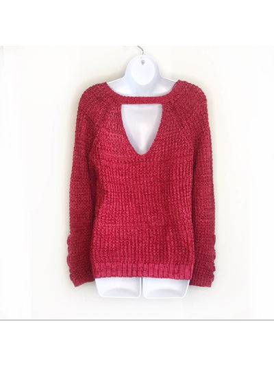 AMERICAN RAG Womens Pink Cable Knit Cutout Long Sleeve Sweater L