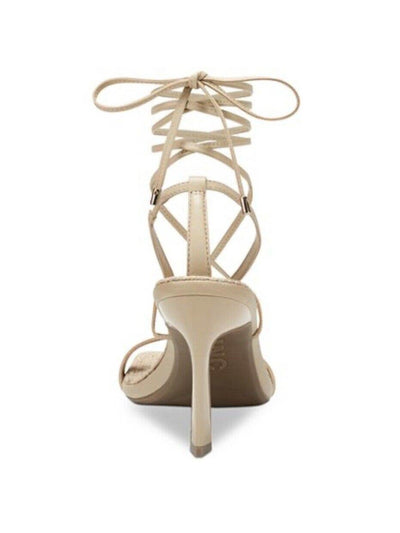 INC Womens Beige Padded Strappy Sawyer Square Toe Stiletto Lace-Up Dress Heeled Thong Sandals 5 M