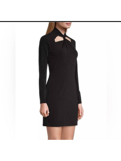 MICHAEL MICHAEL KORS Womens Black Cut Out Zippered Pleated Twist Front Long Sleeve Short Party Sheath Dress XL