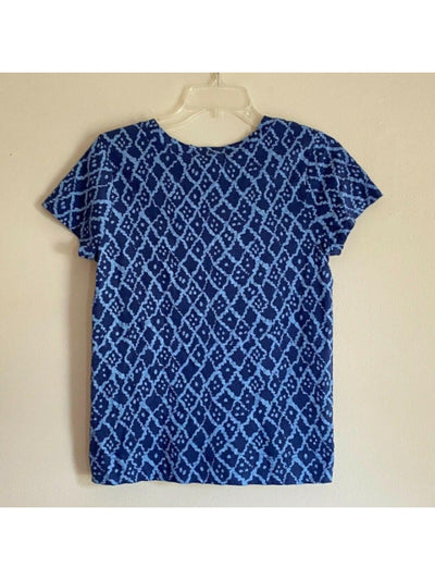 FRESH PRODUCE Womens Blue Pocketed Printed Short Sleeve V Neck T-Shirt XS