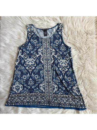 CHELSEA & THEODORE Womens Blue Stretch Printed Sleeveless Scoop Neck Tank Top XS
