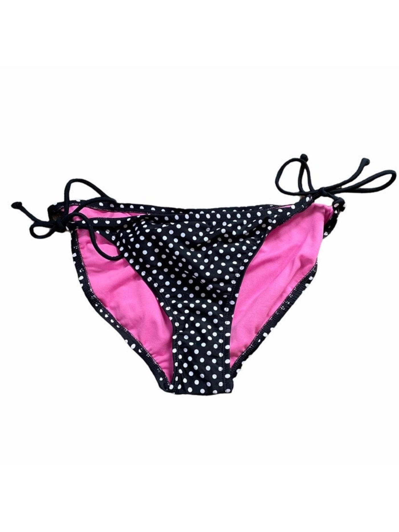 XHILARATION Women's Black Polka Dot Lined Side Ties Bikini Swimsuit Bottom L