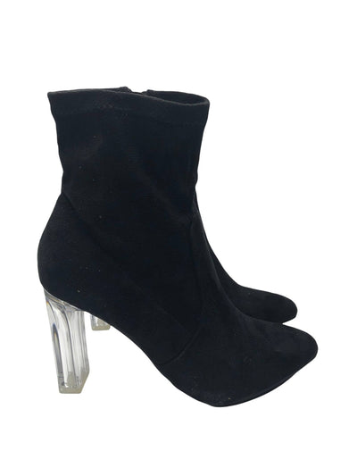 WILD PAIR Womens Black Translucent Block Heel Slip Resistant Breathable Baylee Pointed Toe Block Heel Zip-Up Booties 8.5 M
