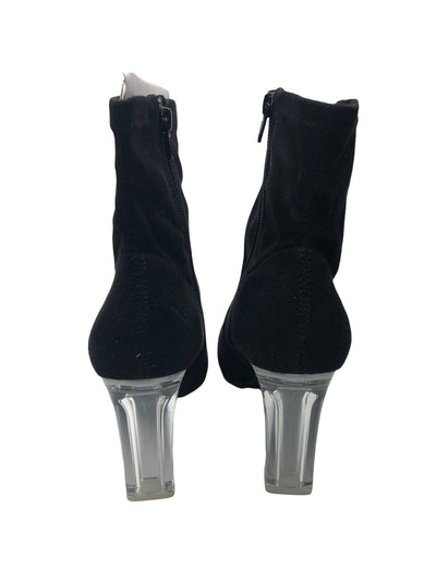 WILD PAIR Womens Black Translucent Block Heel Slip Resistant Breathable Baylee Pointed Toe Block Heel Zip-Up Booties 8.5 M