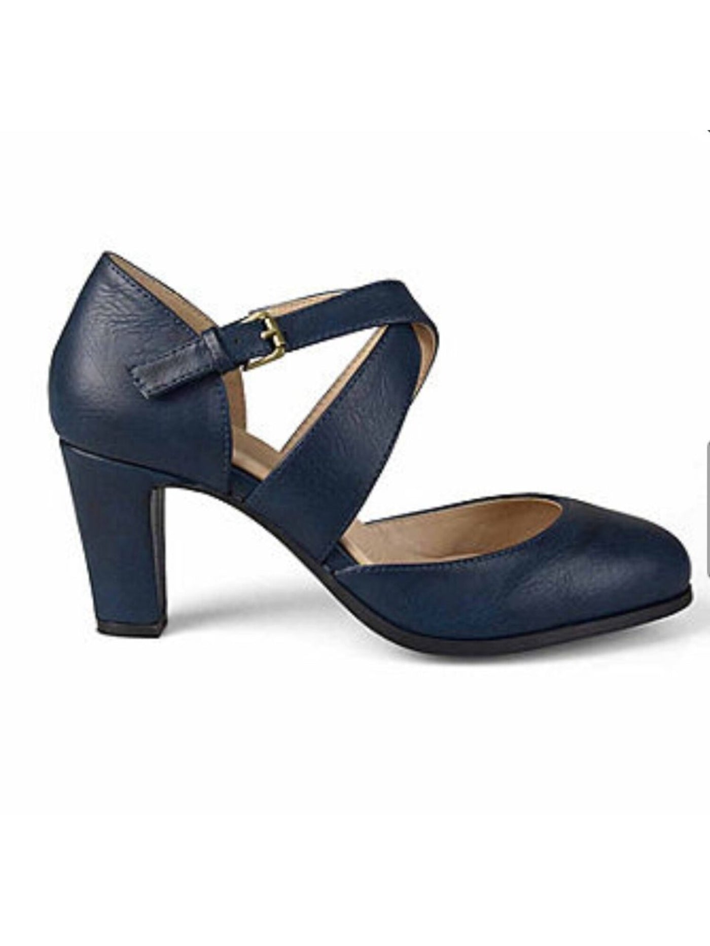 JOURNEE COLLECTION Womens Navy Overlap Strap Adjustable Strap Cushioned Ainsli Round Toe Block Heel Buckle Dress Pumps Shoes